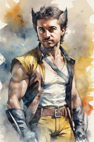 wolverine,rocket raccoon,jackal,solo,croft,mercenary,wolf bob,lando,cat warrior,grey fox,male character,raccoon,sand fox,tom cat,x men,game character,aegean cat,bengalenuhu,thundercat,x-men,Digital Art,Watercolor