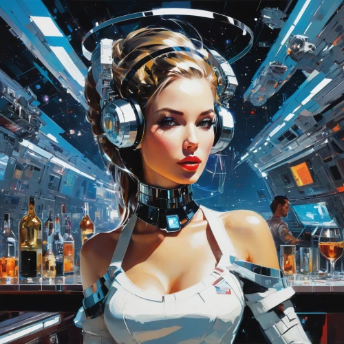 cybernetics,sci fiction illustration,science fiction,cyberspace,cyberpunk,streampunk,sci fi,scifi,science-fiction,barmaid,sci-fi,sci - fi,cyber,transistor,cyborg,electronic music,biomechanical,cyber glasses,valerian,droid,Conceptual Art,Oil color,Oil Color 07