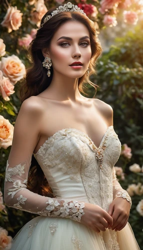 bridal clothing,quinceanera dresses,wedding dresses,bridal dress,bridal jewelry,wedding gown,quinceañera,bridal accessory,bridal,wedding dress,yellow rose background,debutante,cinderella,ball gown,romantic portrait,wedding dress train,wedding photography,fairy tale character,peach rose,hoopskirt,Photography,General,Realistic