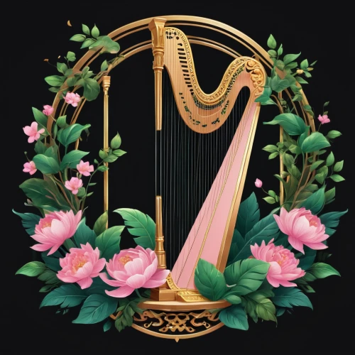 harp with flowers,celtic harp,harp player,harp,harpist,harp strings,lyre,ancient harp,harp of falcon eastern,mouth harp,bowed instrument,angel playing the harp,trumpet of the swan,musical instrument,constellation lyre,sackbut,musical instrument accessory,musical instruments,reed instrument,euphonium,Conceptual Art,Fantasy,Fantasy 23