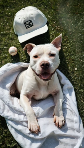 white staffordshire bull terrier,american pit bull terrier,american staffordshire terrier,staffordshire bull terrier,high sun hat,amstaff,pit bull,white english bulldog,american bulldog,boston terrier,dogo argentino,pit mix,cricket cap,summer hat,bulbull,mock sun hat,sun hat,renascence bulldogge,baseball cap,ordinary sun hat,Photography,General,Cinematic