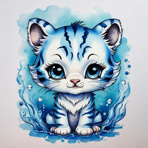 blue tiger,watercolor cat,water creature,cat on a blue background,water nymph,cub,hosana,endangered,porcelaine,glass painting,cat vector,cat paw mist,cat with blue eyes,snow leopard,kyi-leo,lynx,water splash,white tiger,cheetah,asian tiger,Illustration,Abstract Fantasy,Abstract Fantasy 10