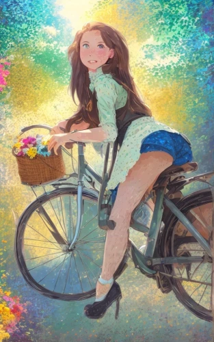 woman bicycle,floral bike,bicycle,girl with a wheel,bicycle ride,bicycling,cycling,bike,artistic cycling,bicycle riding,tsumugi kotobuki k-on,cyclist,biking,bike ride,pedal,bicycles,bycicle,studio ghibli,electric bicycle,velocipede,Common,Common,Japanese Manga