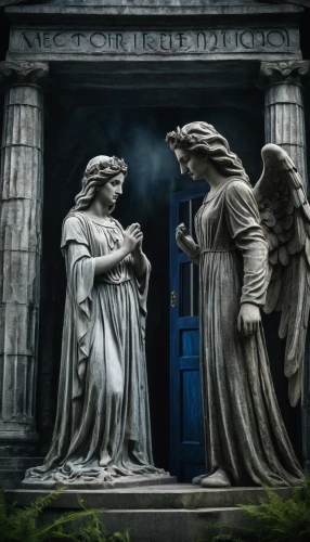 weeping angel,the annunciation,angelology,angels of the apocalypse,sepulchre,mortuary temple,magnolia cemetery,church door,tombstones,cementerio de colòn,mausoleum,contemporary witnesses,justitia,mausoleum ruins,necropolis,crypt,stone statues,the angel with the cross,burial ground,grave stones,Photography,General,Fantasy