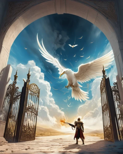 heaven gate,iron gate,gates,heroic fantasy,fantasy picture,fantasy art,gateway,gate,game illustration,victory gate,sci fiction illustration,trials,world digital painting,metal gate,games of light,bird kingdom,door to hell,doves of peace,the threshold of the house,mobile video game vector background,Conceptual Art,Fantasy,Fantasy 02