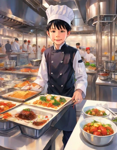 chef's uniform,chef,caterer,hot pot,catering,alibaba,teppanyaki,cooking book cover,buffet,cooking,waiter,chef hat,cuisine,men chef,wedding banquet,chef hats,cook,cooking vegetables,korean royal court cuisine,service,Digital Art,Anime