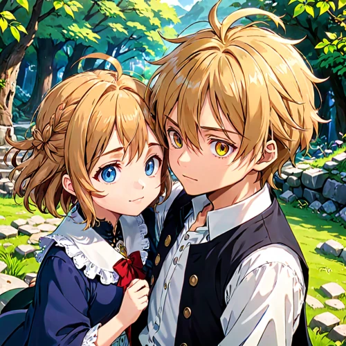 darjeeling,boy and girl,young couple,little boy and girl,kawaii children,violet evergarden,tsumugi kotobuki k-on,creek,darjeeling tea,girl and boy outdoor,prince and princess,apple pair,romantic portrait,reizei,valentines day background,two hearts,hands holding,honolulu,vintage boy and girl,sweethearts,Anime,Anime,Traditional