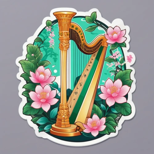harp with flowers,harp player,harpist,harp,celtic harp,lyre,musical instrument accessory,harp strings,ancient harp,musical instrument,sackbut,euphonium,mouth harp,dribbble icon,musical instruments,life stage icon,harp of falcon eastern,panpipe,bamboo flute,angel playing the harp,Unique,Design,Sticker