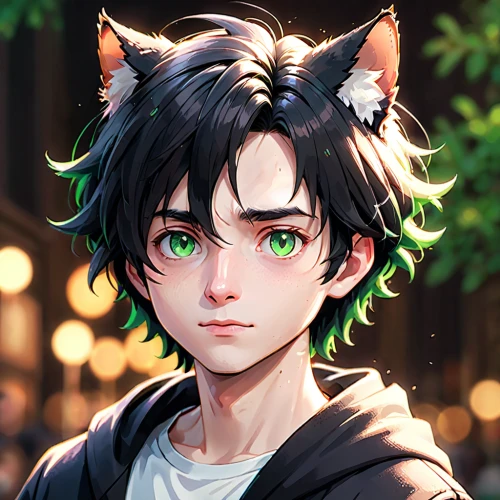 domestic short-haired cat,anime boy,young cat,stray cat,cub,felidae,heterochromia,cat child,cat ears,raccoon,nepeta,child fox,edit icon,wolf,portrait background,canis panther,green eyes,gray wolf,ren,breed cat,Anime,Anime,General