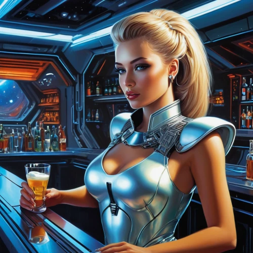 sci fiction illustration,barmaid,bartender,sci fi,science fiction,sci - fi,sci-fi,science-fiction,symetra,cg artwork,scifi,space tourism,cybernetics,retro diner,starship,c-3po,valerian,space art,vodka martini,star ship,Conceptual Art,Sci-Fi,Sci-Fi 20