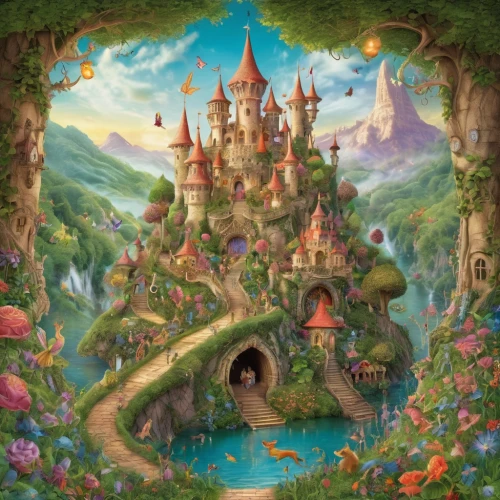 fairy village,fairy world,fairy tale castle,children's fairy tale,fantasy world,a fairy tale,fairy tale,fairy house,fairytale castle,fairy forest,fairytale,fantasy picture,fairy tale character,children's background,fairy tales,3d fantasy,fairytales,enchanted forest,fairy door,fantasy city,Illustration,Realistic Fantasy,Realistic Fantasy 02