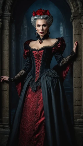 gothic portrait,gothic fashion,queen of hearts,gothic woman,gothic dress,victorian lady,vampire woman,vampire lady,victorian fashion,overskirt,lady in red,victorian style,ball gown,the carnival of venice,gothic style,red gown,the victorian era,dracula,man in red dress,bodice,Photography,General,Fantasy