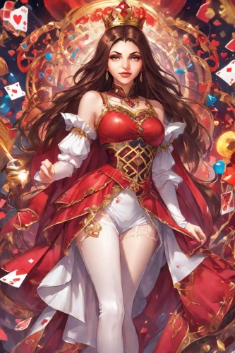 queen of hearts,poker primrose,scarlet witch,heart with crown,oriental princess,goddess of justice,collectible card game,xiaochi,playing card,queen s,china cny,fantasy woman,peking opera,hong,queen crown,mulan,taiwanese opera,deck of cards,yuanyang,playing cards,Digital Art,Anime