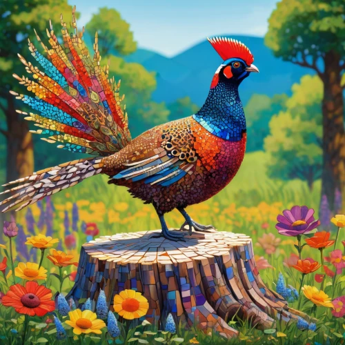 ring-necked pheasant,flower and bird illustration,pheasant,colorful birds,common pheasant,an ornamental bird,bird painting,ornamental bird,exotic bird,spring bird,nature bird,bird illustration,whimsical animals,peacock,peacocks carnation,flower painting,beautiful bird,decoration bird,australian bird,fairy peacock,Illustration,Vector,Vector 17