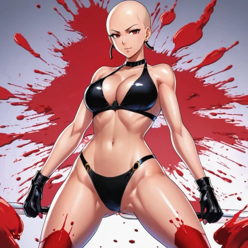 sanshou,katana,femme fatale,swordswoman,anime 3d,female warrior,siam fighter,kickboxing,kanji,barb wire,mma,poison,eva,bald,hard woman,killer doll,skinned,game art,knockout punch,muscle woman
