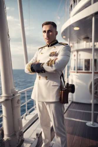 naval officer,admiral von tromp,brown sailor,sailor,nautical,navy suit,nautical star,seafarer,delta sailor,on a yacht,at sea,seafaring,captain,royal yacht,on ship,prince of wales,maritime,ship doctor,napoleon bonaparte,admiral,Photography,Cinematic