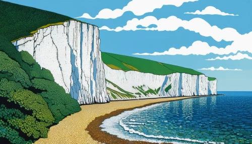 white cliffs,chalk cliff,seven sisters,english channel,beachy head,cliffs,cliff top,limestone cliff,the cliffs,cliff coast,sussex,dover,cliffs ocean,cliff face,dorset,jurassic coast,coastal landscape,cliff,south downs,uk sea,Illustration,American Style,American Style 09