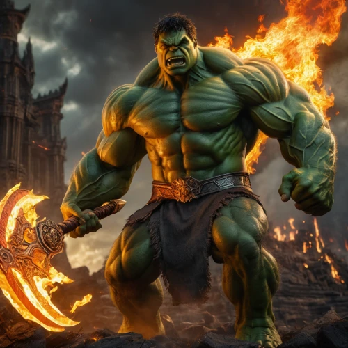 cleanup,avenger hulk hero,incredible hulk,hulk,minion hulk,aaa,patrol,wall,lopushok,destroy,heroic fantasy,god of thunder,angry man,green goblin,human torch,ogre,splitting maul,aa,fire background,orc,Photography,General,Fantasy