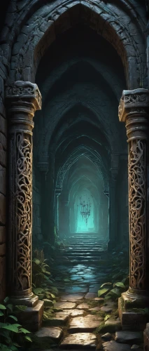 catacombs,hall of the fallen,dungeons,dungeon,crypt,ancient city,threshold,mausoleum ruins,hollow way,the threshold of the house,the mystical path,portcullis,chamber,underground,cellar,underground lake,the ruins of the,sepulchre,passage,cistern,Illustration,Realistic Fantasy,Realistic Fantasy 39