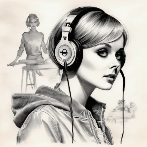 headphone,audiophile,headphones,listening to music,cd cover,fashion illustration,girl drawing,music,stereophonic sound,fashion vector,music player,disk jockey,thorens,audio player,drawing mannequin,girl-in-pop-art,earphone,lily-rose melody depp,headset,listening,Illustration,Black and White,Black and White 30