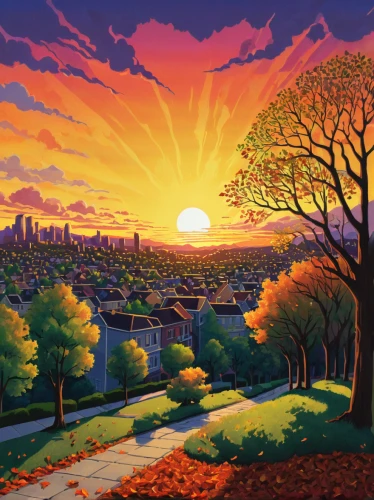 autumn landscape,landscape background,fall landscape,robert duncanson,one autumn afternoon,autumn background,purple landscape,autumn sun,city scape,autumn scenery,home landscape,skyline,dusk background,landscapes,rural landscape,sunset,panoramic landscape,background vector,city skyline,evening city,Illustration,Children,Children 01