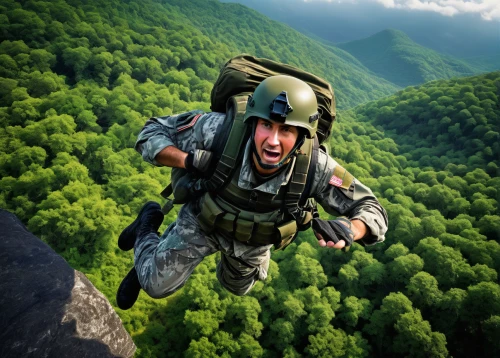 paratrooper,mountaineer,aaa,rappelling,parachutist,united states army,us army,climbing helmet,base jumping,hiking equipment,parachuting,climbing helmets,mountain paraglider,military person,take-off of a cliff,airman,parachute jumper,mountain guide,climbing harness,sport climbing helmets,Conceptual Art,Daily,Daily 27