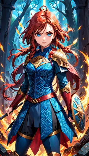 merida,fire background,fire siren,flame spirit,fire angel,minerva,elza,celtic queen,joan of arc,nora,winterblueher,fire poker flower,cg artwork,eufiliya,rusalka,catarina,fiery,vanessa (butterfly),red-haired,game illustration,Anime,Anime,Traditional