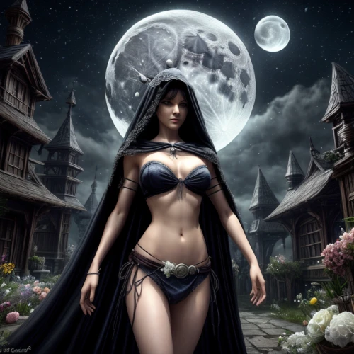 sorceress,fantasy woman,fantasy picture,fantasy art,vampire woman,gothic woman,dark elf,the enchantress,queen of the night,priestess,lady of the night,vampire lady,dark angel,full moon,super moon,the night of kupala,witch house,fantasy girl,moonlit,gothic fashion