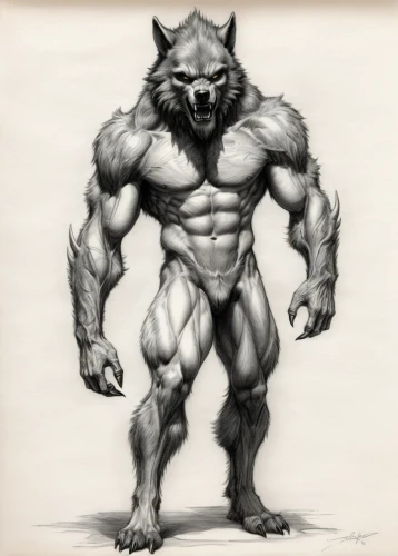 werewolf,werewolves,minotaur,wolfman,brute,bodybuilder,wolf,gray animal,wolverine,orc,body building,bodybuilding,muscular,bandog,anabolic,deadlift,wolf bob,gray wolf,strongman,leopard's bane,Illustration,Black and White,Black and White 30