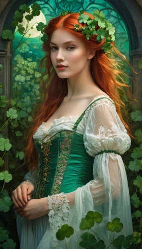 merida,celtic queen,fantasy portrait,fae,girl in the garden,celtic woman,faery,poison ivy,mystical portrait of a girl,rusalka,fairy tale character,fantasy picture,faerie,fantasy art,green garden,the enchantress,flora,lilly of the valley,green wreath,rosa ' amber cover,Conceptual Art,Fantasy,Fantasy 05