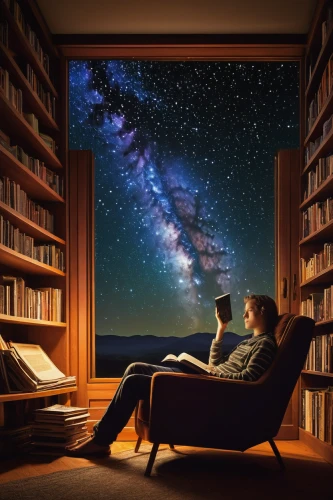 astronomer,relaxing reading,read a book,sci fiction illustration,astronomers,reading room,astronomy,space art,reading,study room,the universe,open book,coffee and books,book electronic,read relax,distance-learning,writing-book,bookshelves,bookshelf,astronomical,Art,Artistic Painting,Artistic Painting 30