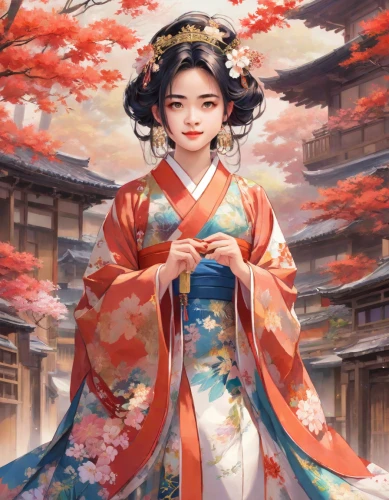 hanbok,mukimono,geisha,kimono,geisha girl,oriental princess,japanese art,plum blossoms,oriental girl,spring festival,oriental painting,kimono fabric,japanese sakura background,japanese floral background,floral japanese,chinese art,goki,torii,kimonos,oriental,Digital Art,Anime