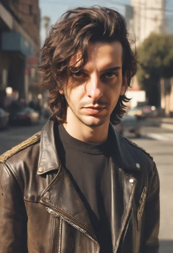leather jacket,persian poet,pompadour,smooth hair,dan,san francisco,grunge,a wax dummy,ceo,a pedestrian,matruschka,middle eastern monk,vintage boy,pedestrian,curb,facial hair,young model istanbul,pomade,mullet,sanfrancisco,Photography,Analog