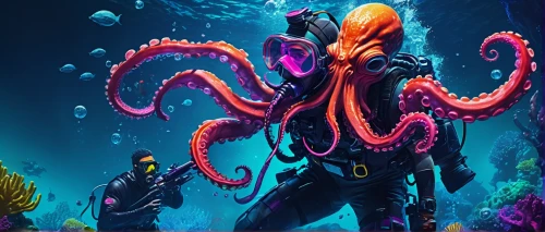 scuba,deep sea,deep sea diving,cephalopods,cephalopod,under sea,fun octopus,marine biology,bottom of the sea,octopus,giant squid,calamari,the bottom of the sea,amphiprion,squid game,coral guardian,undersea,deep sea nautilus,divemaster,octopus tentacles,Conceptual Art,Sci-Fi,Sci-Fi 27