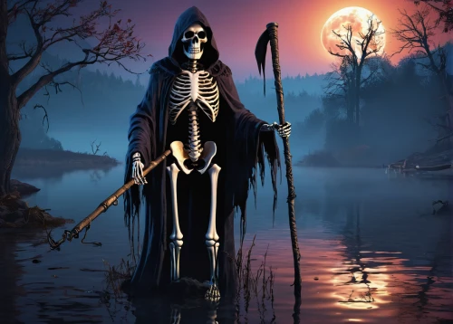 grim reaper,grimm reaper,dance of death,vintage skeleton,scull,skull rowing,scythe,undead warlock,skeletal,reaper,day of the dead skeleton,danse macabre,skeletons,halloween background,skeleltt,death god,skeleton,skeleton key,halloween illustration,halloween poster,Illustration,Vector,Vector 19