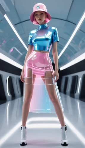 prismatic,futuristic,pink vector,fashion vector,pvc,hard candy,cyber,digital compositing,cyberspace,skort,digiart,capsule-diet pill,retro woman,artistic roller skating,neon lights,anime 3d,disco,roller skating,sweetener,neon light,Unique,3D,3D Character