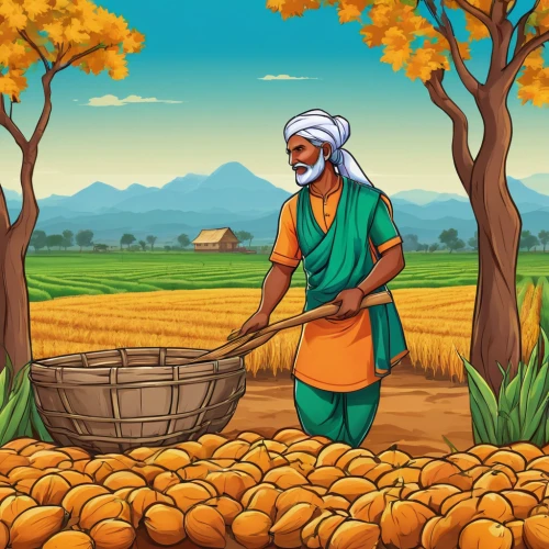 cereal cultivation,paddy harvest,barley cultivation,field cultivation,agriculture,agricultural,basket weaver,punjabi cuisine,sikh,sweet potato farming,farm background,farmer,rajasthan,farmworker,field of cereals,indian monk,khorasan wheat,collecting nut fruit,khokhloma painting,basket maker,Illustration,Japanese style,Japanese Style 07