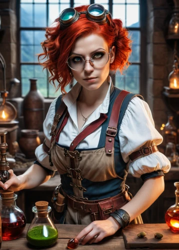 candlemaker,apothecary,tinsmith,steampunk,barmaid,chemist,librarian,metalsmith,potions,blacksmith,clockmaker,alchemy,girl in the kitchen,female doctor,distillation,watchmaker,beaker,gingerbread maker,bartender,erlenmeyer