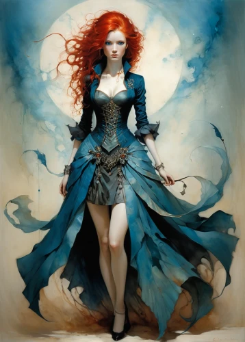 blue enchantress,sorceress,fantasy art,the sea maid,fantasy portrait,fantasy woman,celtic queen,the enchantress,fairy tale character,gothic woman,mystical portrait of a girl,rusalka,merida,vampire woman,gothic portrait,faery,faerie,fairy queen,fantasy picture,lady of the night,Illustration,Realistic Fantasy,Realistic Fantasy 16