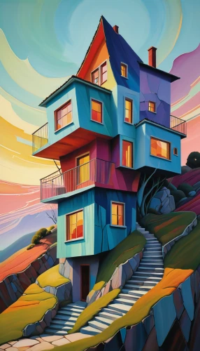dunes house,house painting,hanging houses,apartment house,home landscape,house in mountains,crooked house,housetop,stilt houses,apartment building,woman house,beach house,apartment block,holiday home,wooden houses,beachhouse,houses clipart,house with caryatids,cubic house,nubble,Art,Artistic Painting,Artistic Painting 08