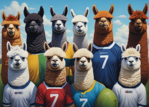 llamas,herd of goats,world cup,alpacas,llama,football team,alpaca,soccer team,footballers,equines,european football championship,bazlama,horse race,eight-man football,donkeys,football fans,goats,animal sports,camelid,horse racing,Illustration,Realistic Fantasy,Realistic Fantasy 18