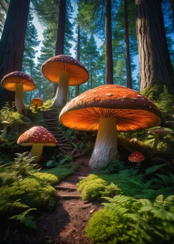mushroom landscape,forest mushrooms,forest mushroom,fairy forest,toadstools,mushroom island,fairytale forest,forest floor,mushrooms,toadstool,elven forest,enchanted forest,umbrella mushrooms,edible mushrooms,cartoon forest,fungi,tree mushroom,wild mushrooms,mushroom type,fairy world,Illustration,Realistic Fantasy,Realistic Fantasy 31
