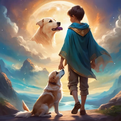 boy and dog,companion dog,howl,dog illustration,my dog and i,mans best friend,girl with dog,fantasy picture,shepherd,human and animal,companion,dogecoin,magical adventure,mowgli,companionship,world digital painting,the wanderer,walking dogs,would a background,dog and cat,Illustration,Realistic Fantasy,Realistic Fantasy 01