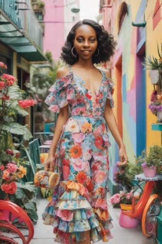vintage floral,new orleans,floral,colorful floral,floral dress,in full bloom,flower wall en,vintage fashion,african american woman,voodoo woman,flower girl,colorful,havana,vintage flowers,girl in flowers,ester williams-hollywood,hoopskirt,afroamerican,vintage women,southern belle,Photography,Realistic