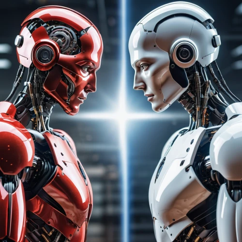 robots,artificial intelligence,cybernetics,robotics,robot combat,machines,automation,cyborg,chatbot,industrial robot,machine learning,women in technology,robotic,ai,technology of the future,social bot,face to face,bots,binary system,digital compositing,Photography,General,Realistic