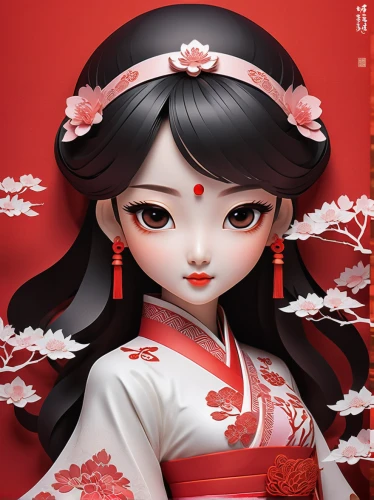 geisha girl,plum blossoms,plum blossom,oriental princess,japanese doll,geisha,oriental girl,the japanese doll,spring festival,happy chinese new year,chinese art,china cny,japanese art,peach blossom,female doll,red petals,peking opera,doll figure,taiwanese opera,painter doll,Unique,Paper Cuts,Paper Cuts 04