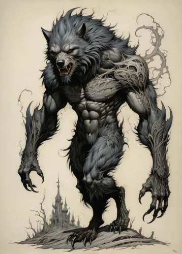 werewolf,werewolves,wolfman,krampus,supernatural creature,howling wolf,wolf,temperowanie,snarling,flesh eater,yeti,wolfdog,gray wolf,wolf hunting,forest king lion,black shepherd,brute,critter,leopard's bane,nordic bear,Illustration,Black and White,Black and White 01