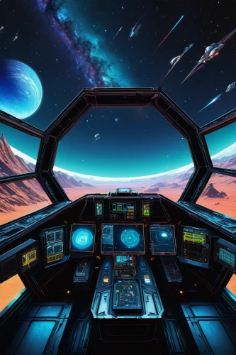 ufo interior,cockpit,spaceship space,space art,sky space concept,space,futuristic landscape,space voyage,orbiting,out space,outer space,deep space,space travel,spaceship,spacewalk,space tourism,space craft,the interior of the cockpit,virtual landscape,astronautics,Illustration,Realistic Fantasy,Realistic Fantasy 33