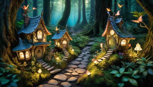fairy village,fairy forest,enchanted forest,fairy house,fairy world,fairytale forest,fairy lanterns,forest of dreams,witch's house,elven forest,fantasy landscape,fantasy picture,fairy tale,children's fairy tale,house in the forest,forest path,fairy tale castle,fairy tales,wonderland,fairytale,Photography,Artistic Photography,Artistic Photography 02