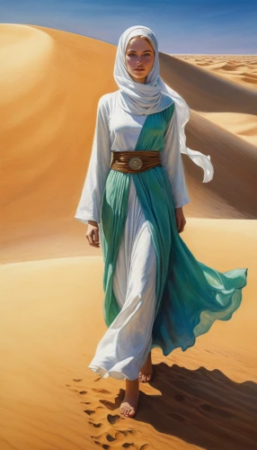 bedouin,middle eastern monk,rem in arabian nights,the prophet mary,desert background,biblical narrative characters,libyan desert,muslim woman,girl on the dune,woman walking,islamic girl,dead sea scroll,merzouga,hijaber,arabic background,lily of the desert,genesis land in jerusalem,desert landscape,sahara desert,dune 45,Conceptual Art,Daily,Daily 32